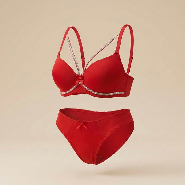 002.Victoria's Secret Premium Quality Double Padded Push- Up wire Bra Set With Stone Lace.