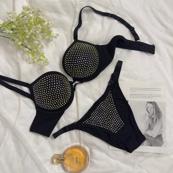Crystal Stud Glam Bra Set ✨