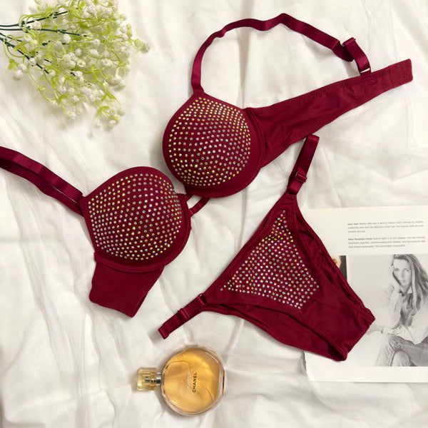 Crystal Stud Glam Bra Set ✨