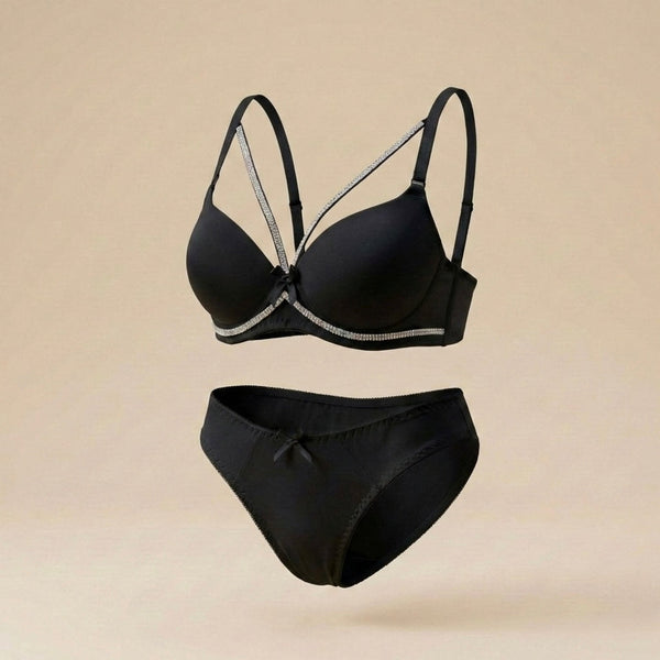 002.Victoria's Secret Premium Quality Double Padded Push- Up wire Bra Set With Stone Lace.