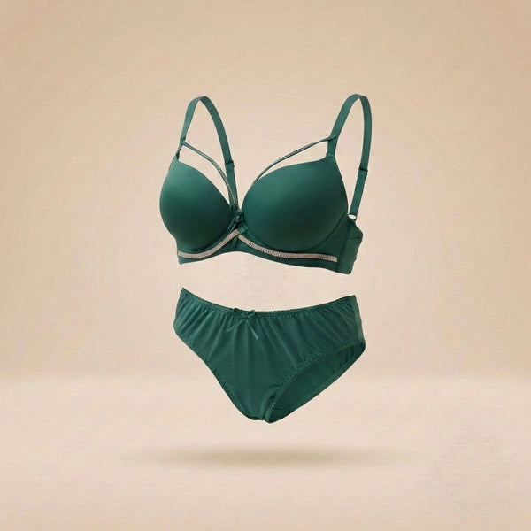 002.Victoria's Secret Premium Quality Double Padded Push- Up wire Bra Set With Stone Lace.