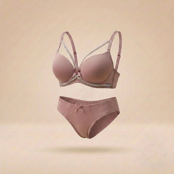002.Victoria's Secret Premium Quality Double Padded Push- Up wire Bra Set With Stone Lace.