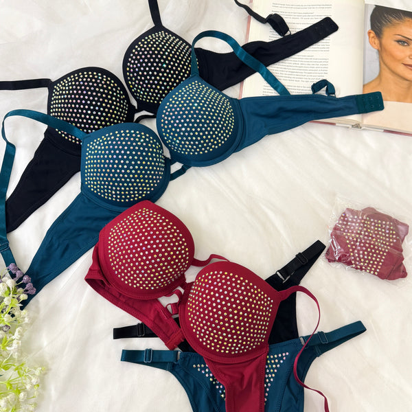 Crystal Stud Glam Bra Set ✨