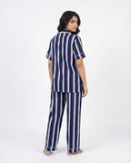 Linen PJ Set - Navy Stripe