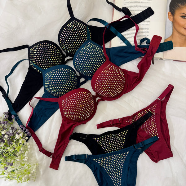 Crystal Stud Glam Bra Set ✨