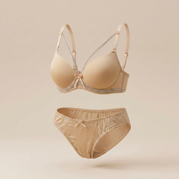 002.Victoria's Secret Premium Quality Double Padded Push- Up wire Bra Set With Stone Lace.