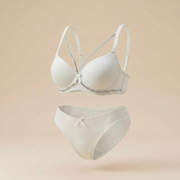 002.Victoria's Secret Premium Quality Double Padded Push- Up wire Bra Set With Stone Lace.