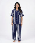 Linen PJ Set - Navy Stripe